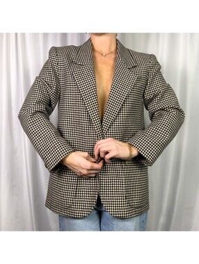Vintage Jack Winter Wool Houndstooth Oversized Blazer Jacket